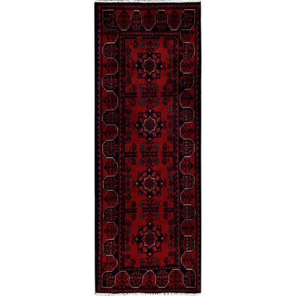 1'9"X4'9" Red Afghan Khamyab Tribal Design Hand Knotted Wool Runner Rug