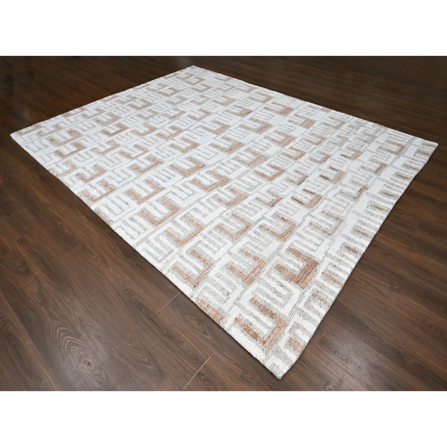 9'3"X11'9" Ivory Minimalist Design Flat Weave Hand Knotted Pure Wool Rug