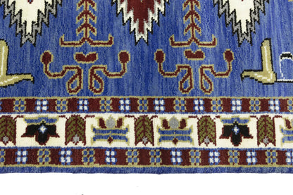 Hand-Knotted Kazak Oriental Rug 4X6 Ft Blue