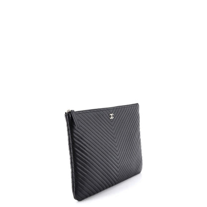 Chanel O Case Clutch Chevron Caviar Medium