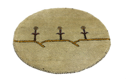 Tribal Pictorial Rug Handmade Round Carpet Indo-Gabbeh Wool Oriental 3X3 ft
