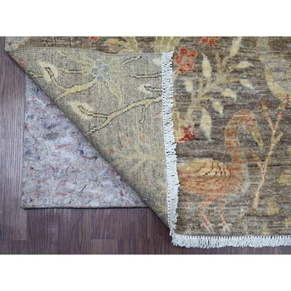 6'X8'10" Cedar Brown Hand Knotted Afghan Peshawar Birds Design Wool Rug