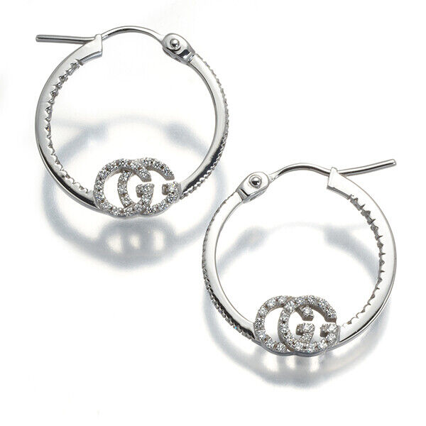 Gucci Earrings Gg Running Diamond Hoop 18K 750 White Gold