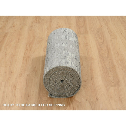 2'6"X25'9" Gray Hand Knotted Modern Design Natural Wool Xl Runner Rug