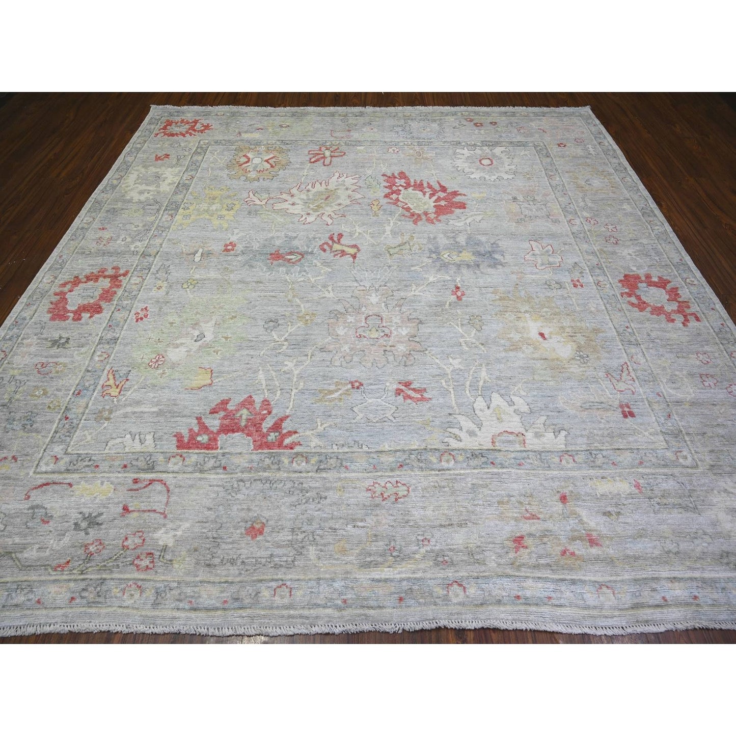 Rug 9'10"x9'10" Steel Blue Hand Knotted Wool Afghan Angora Oushak