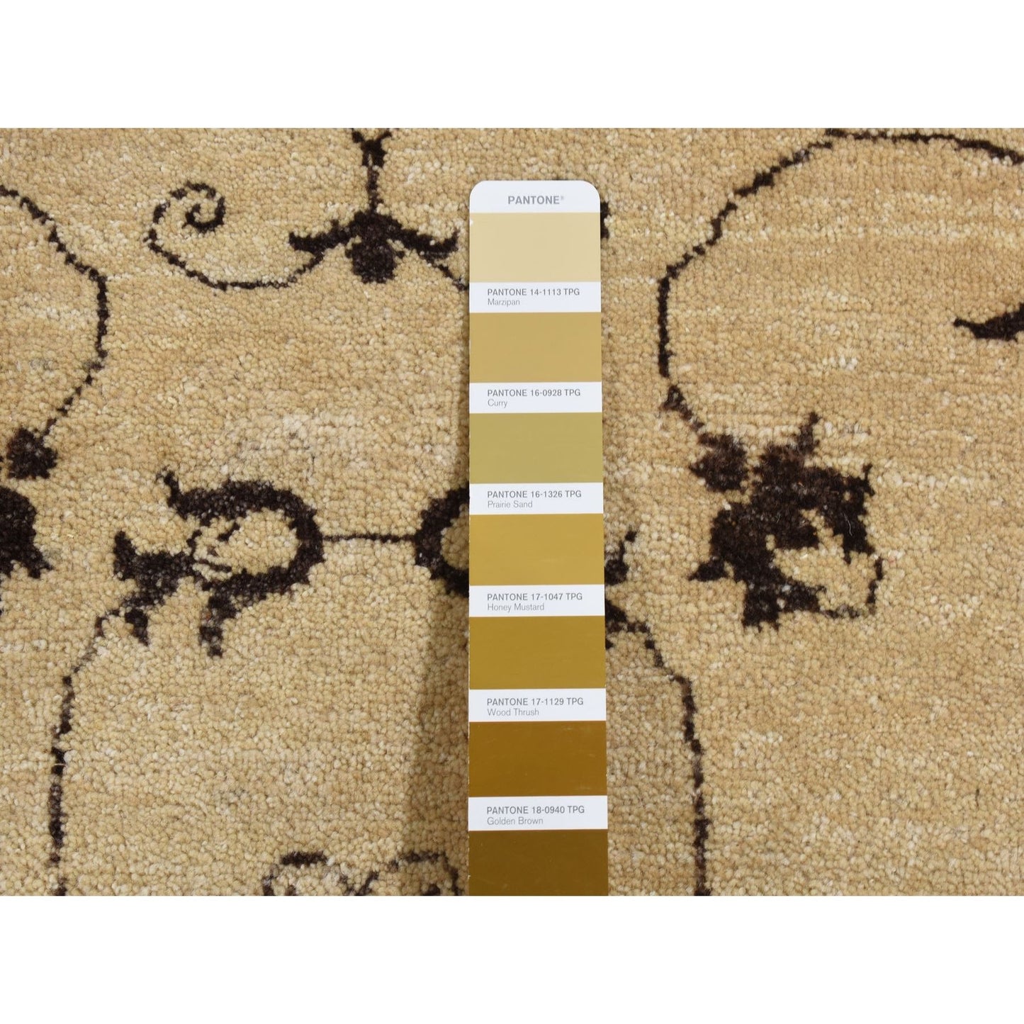 4'7"X6'4" Beige, Scroll And Branch Design, Hand Knotted Pure Wool Rug