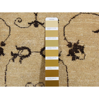 4'7"X6'4" Beige, Scroll And Branch Design, Hand Knotted Pure Wool Rug