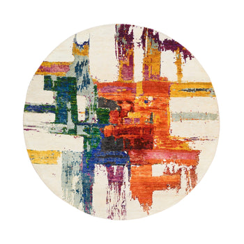 5'X5' Colorful Modern Design Wool And Silk Hand Knotted Round Rug
