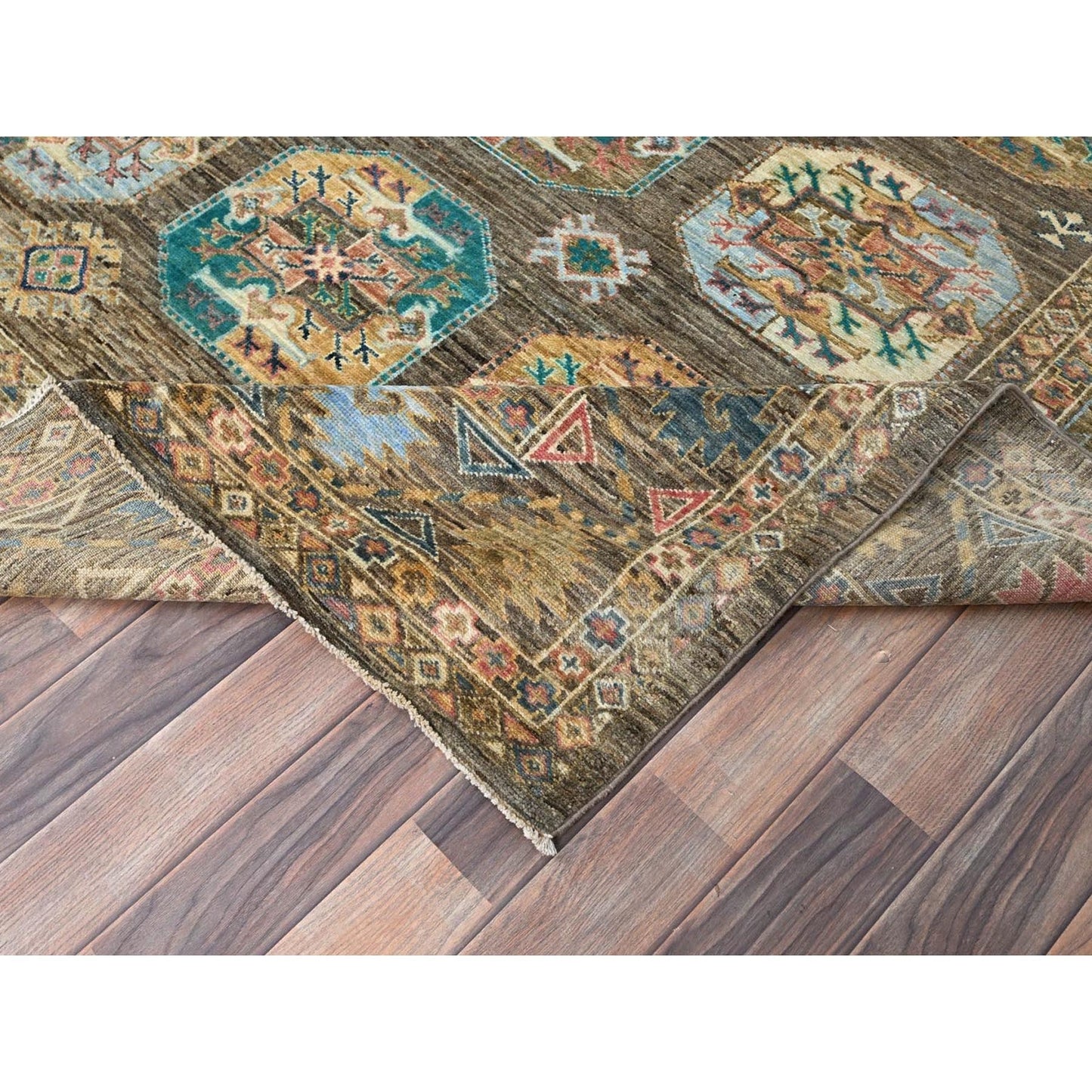 8'5"X10' Covert Green Kazak Dense Weave Tribal Medallion Oriental Rug