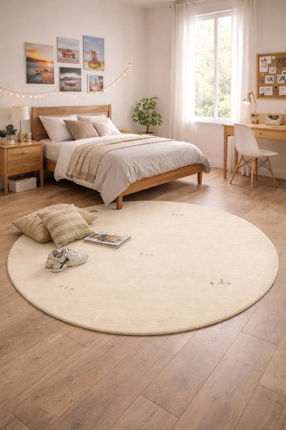 Handmade Round Oatmeal Tribal Pictorial Gabbeh Rug Modern Decor
