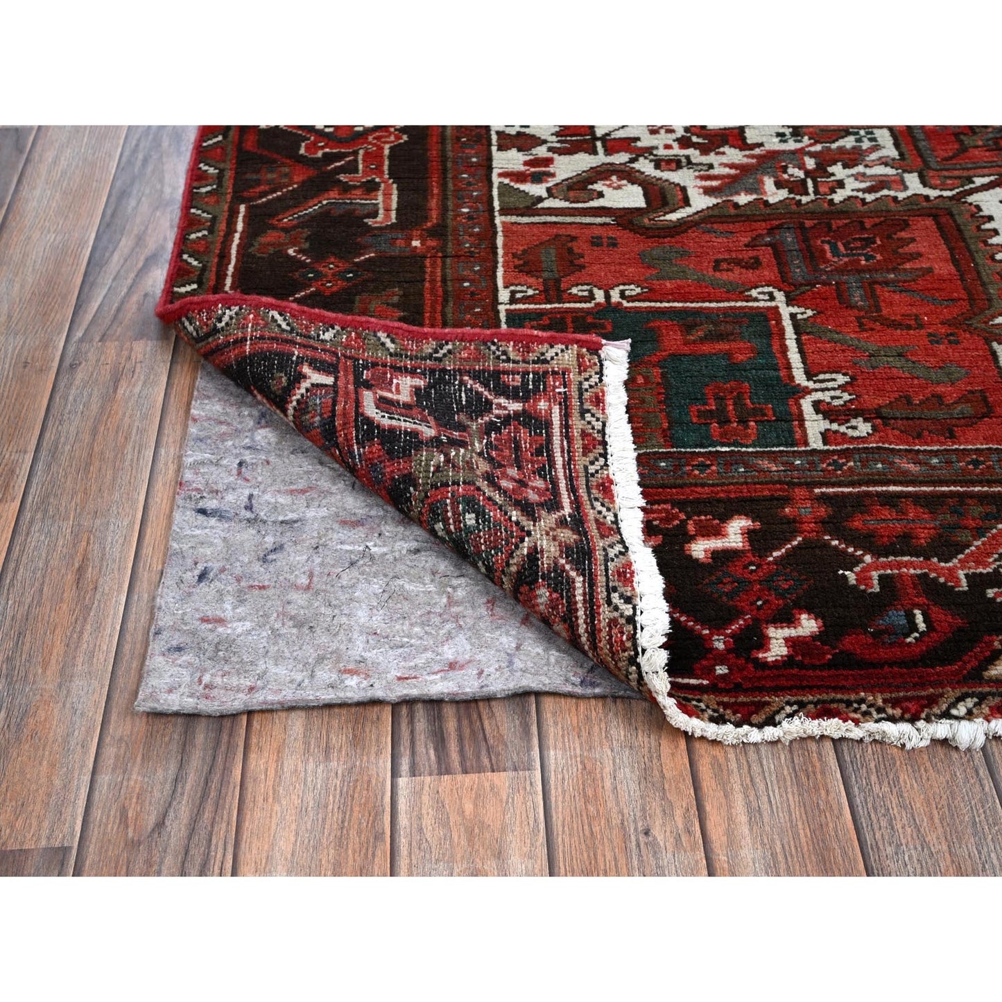 8'1"X10'8" Blush Red Vintage Zoroastrian Heris Pure Wool Hand Knotted Rug