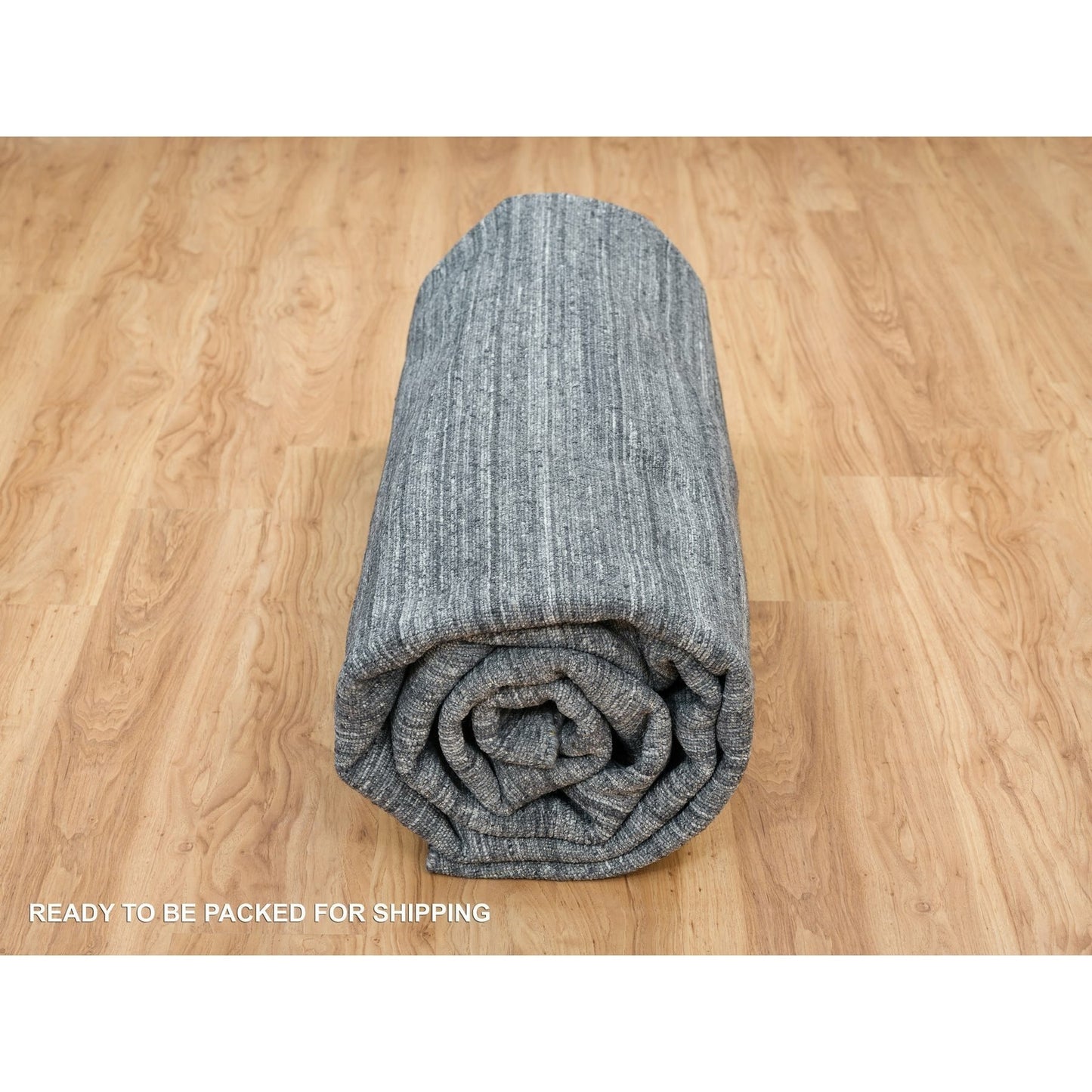 12'X12' Gray Hand Loomed Modern Striae Design Organic Wool Round Rug