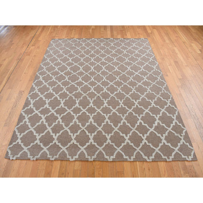 7'10"X9'9" Brown Moroccan Crisscross Design Pure Wool Hand Knotted Rug