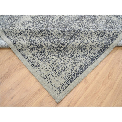 12'X18'2" Wool And Silk Hand Loomed Gray Fine Jacquard Oversized Rug