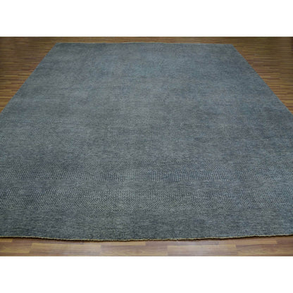 12'X12' Krypton Gray Hand Knotted Modern Grass Design Square Oriental Rug
