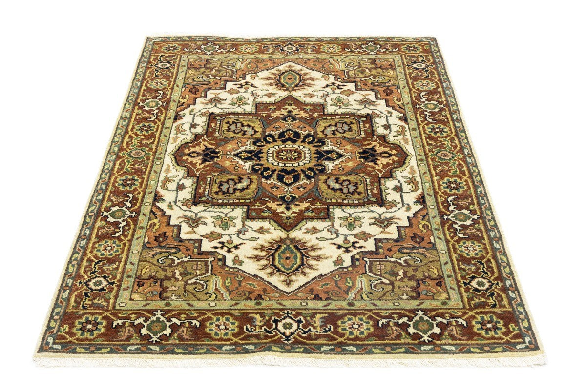 Handmade Heriz Serapi Geometric Wool Rug Tribal Oriental Decor Carpet 4X6 ft