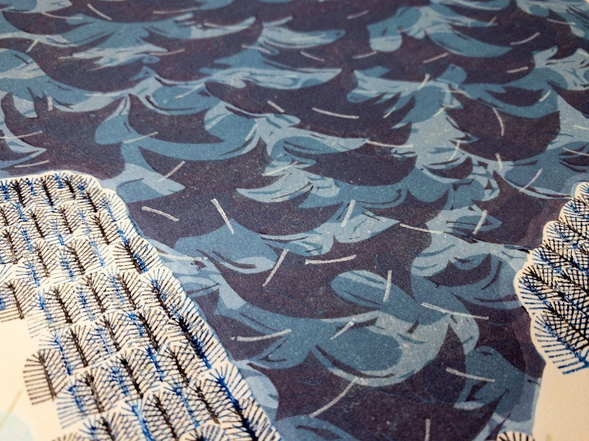 Signed Munenori Makino Sound of the Mountain 1987 Japanese Woodblock Print