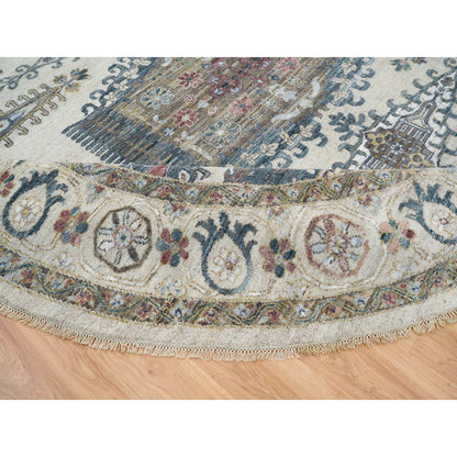 12'X12' Ivory Hand Knotted Reimagined Viss Design Natural Wool Round Rug