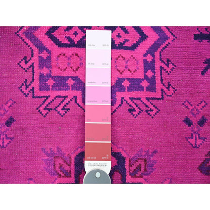 6'X8'6" Pink Overdyed Kazak Geometric Pattern Hand Knotted 100% Wool Rug