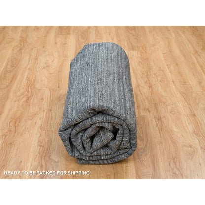 10'1"X10'1" Gray Soft Wool Hand Loomed Modern Striae Design Square Rug