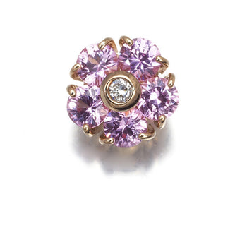 Ponte Vecchio Earrings Pink Sapphire Diamond 0.01Ct Flower Single 18K Pg