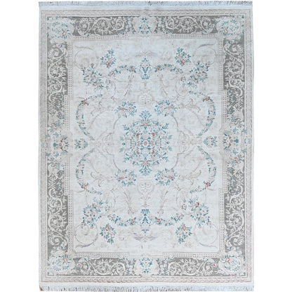 9'X11'9" White Aubusson Design Zoroastrian 300 Kpsi Wool Hand Knotted Rug