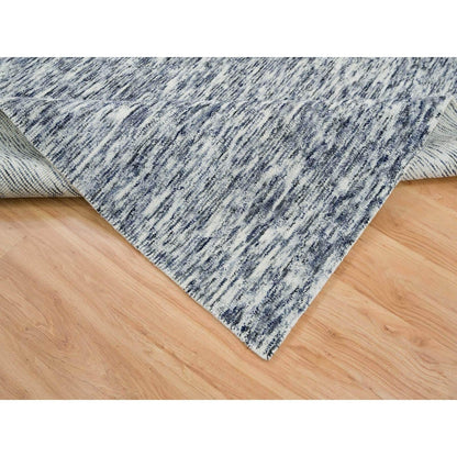 6'1"X9'1" Blue Modern Striae Design Pure Wool Hand Loomed Oriental Rug