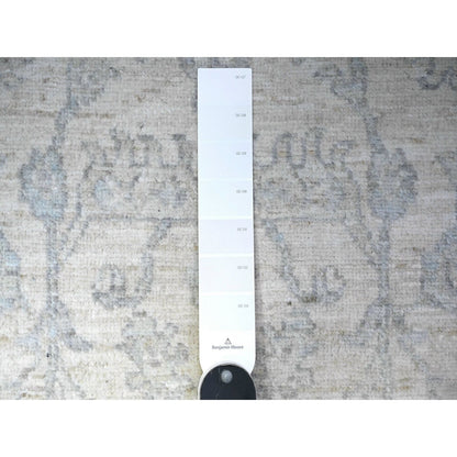 2'5"X11'8" White Natural Wool White Wash Peshawar Hand Knotted Runner Rug