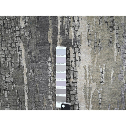 2'9"X19'9" Gray Abstract Design Wool And Silk Hand Knotted Xl Runner Rug