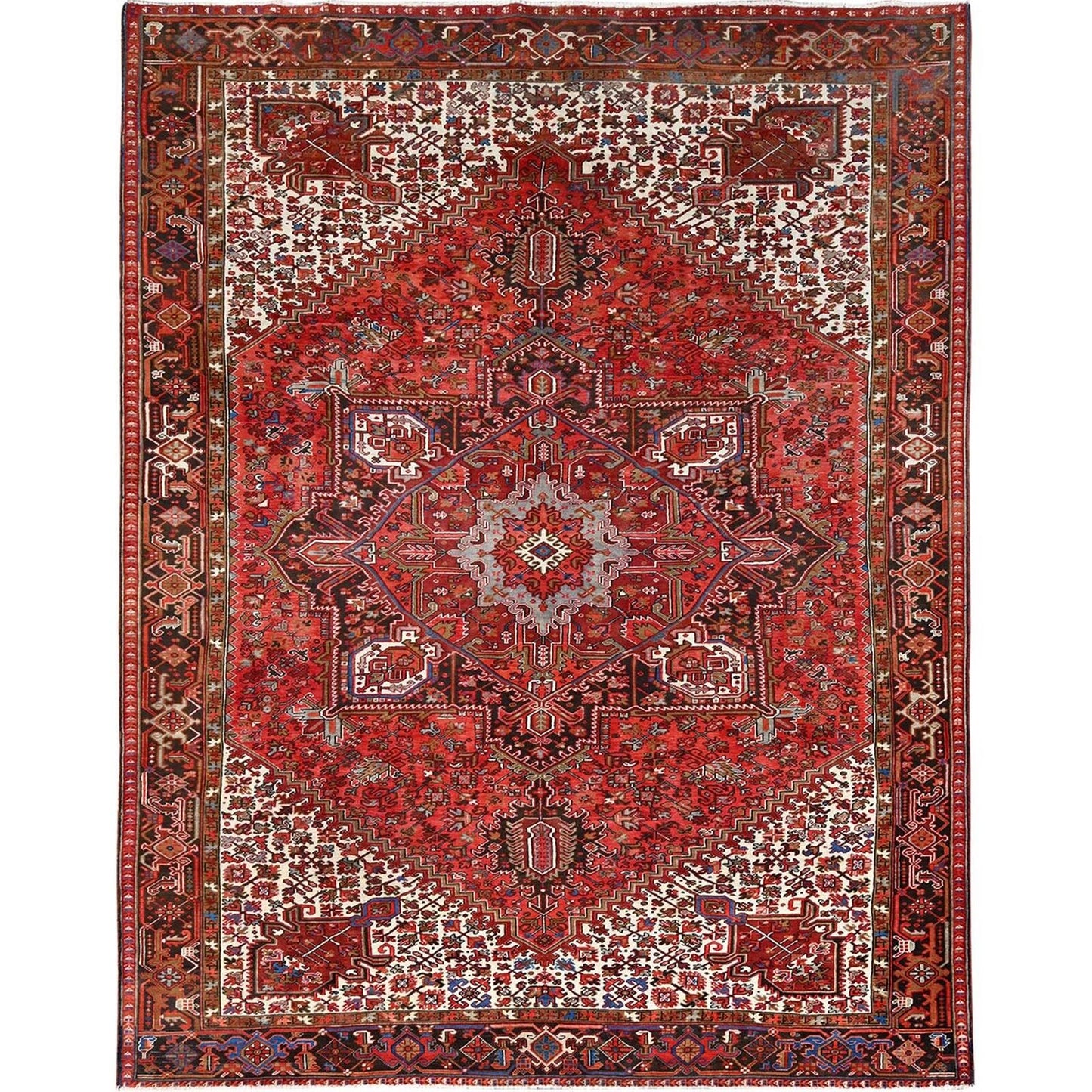 9'8"X12'9" Red Pure Wool Hand Knotted Semi Antique Zoroastrian Heris Rug