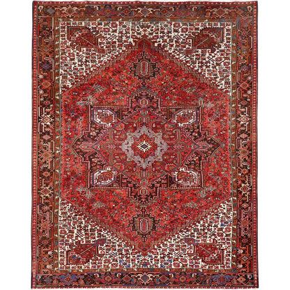 9'8"X12'9" Red Pure Wool Hand Knotted Semi Antique Zoroastrian Heris Rug