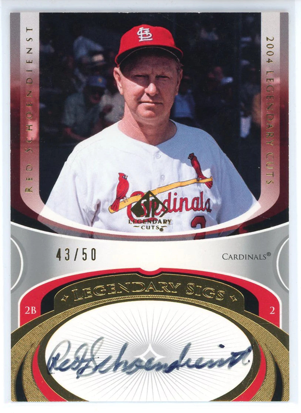 Red Schoendienst Autographed 2004 Upper Deck Legendary Cuts Card #Ls-Rs