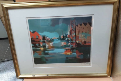 Marcel Mouly "View Of The Harbor" Original Lithograph Signed, Limited Edition