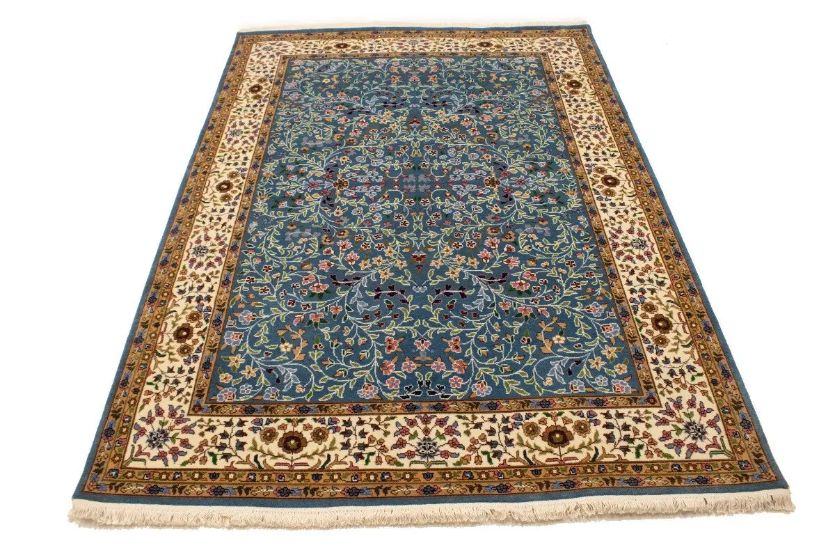 6X8 ft Hand-Knotted Teal Blue Kirman Oriental Rug