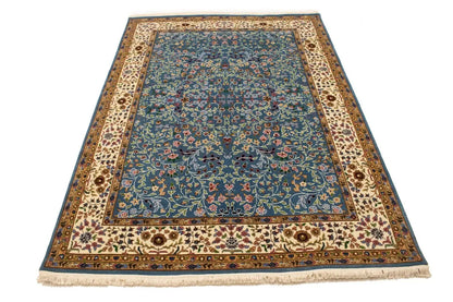 6X8 ft Hand-Knotted Teal Blue Kirman Oriental Rug