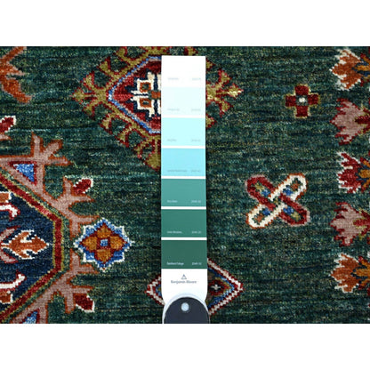 8'3"X10' Green Hand Knotted Super Kazak Tribal Elements Wool Oriental Rug
