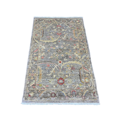 3'1"X4'9" Gray Afghan Peshawar Heris Design Hand Knotted Pure Wool Rug