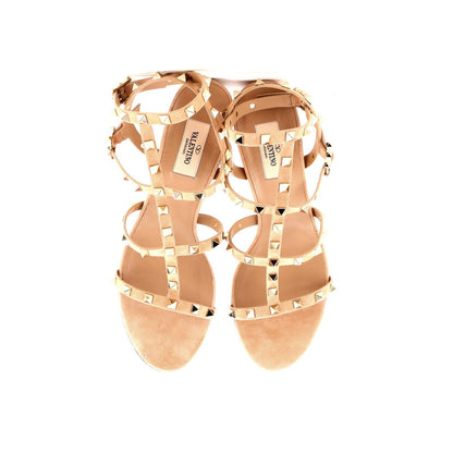 Valentino Garavani Women'S Rockstud Caged Ankle Strap Block Heel Sandals Suede