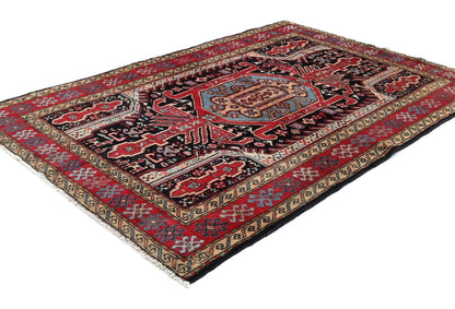 Red Tribal Geometric Design Oriental Rug 4X6 Ft