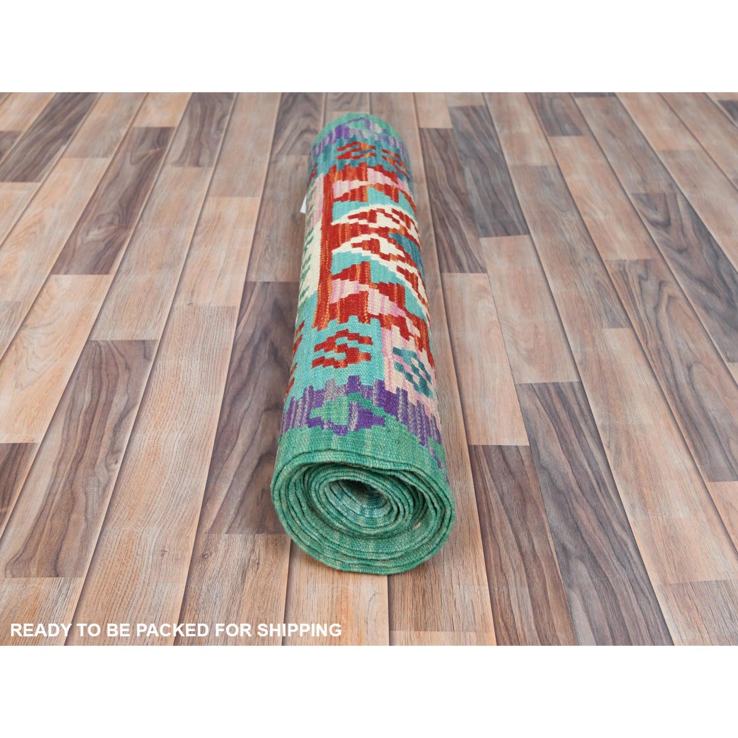 2'8"X15'5" Colorful Afghan Kilim Geometric Hand Woven Pure Wool Runner