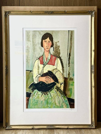 Amedeo Modigliani Lithograph - Gypsy Woman With Child Signed Framed