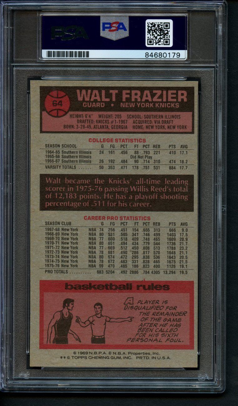 1976-77 Topps Walt Frazier Hof #64 Autographed/Signed Card Knicks Psa/Dna 173107