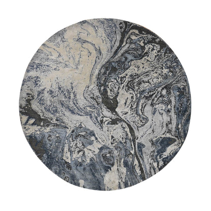 8'1"X8'1" Blue Galaxy Design Wool And Silk Hand Knotted Round Rug