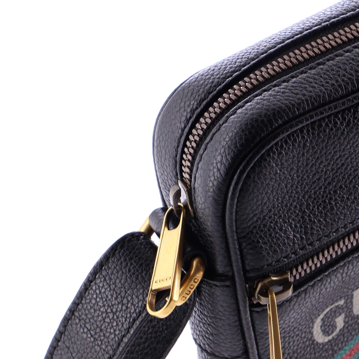 Gucci Logo Zip Messenger Bag Printed Leather Mini