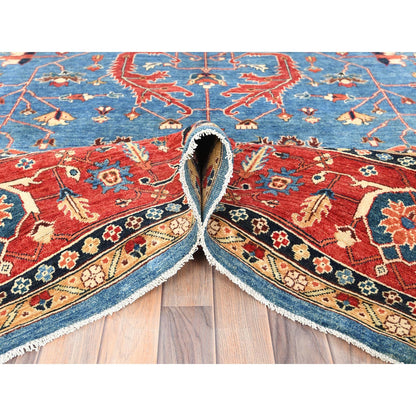 9'10"X13'6" Blue Afghan Peshawar Heris Wool Hand Knotted Oriental Rug