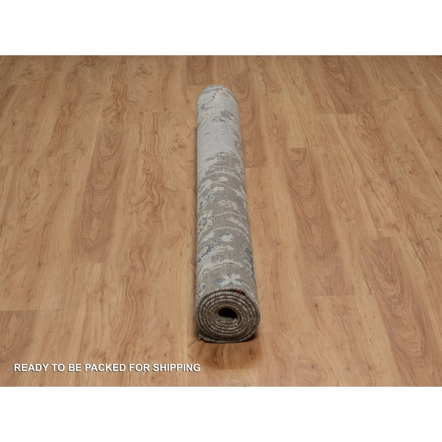 6'1"X9' Agate Gray Oushak With Broken Pattern 100% Wool Hand Knotted Rug
