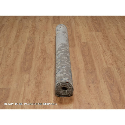 6'1"X9' Agate Gray Oushak With Broken Pattern 100% Wool Hand Knotted Rug