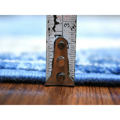 5'10"X8'9" Denim Blue Fine Peshawar Hand Knotted Soft And Shiny Wool Rug