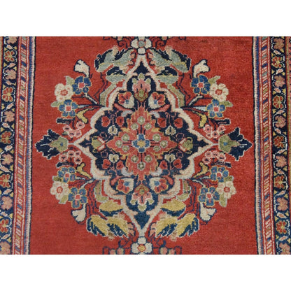 3'7"X15' Red Vintage Zoroastrian Saroogh Wool Hand Knotted Runner Rug