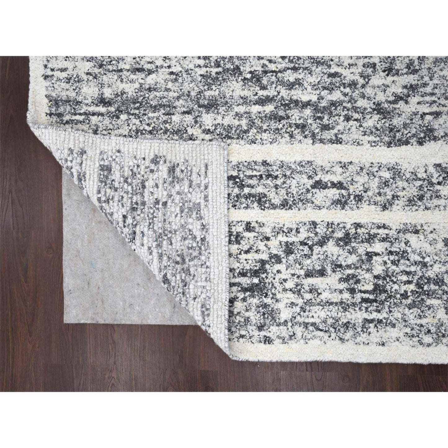 10'3"X14'1" Black And Ivory Modern Striae Design Wool Hand Knotted Rug